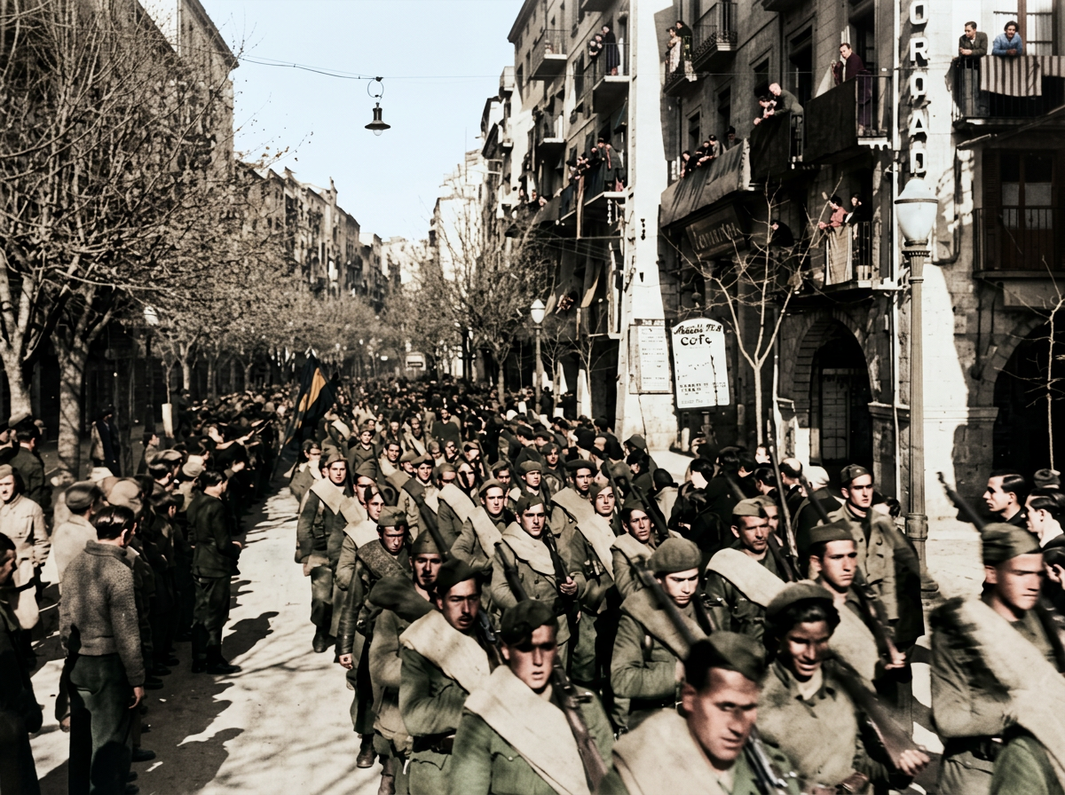 Entrada de les tropes franquistes a la Rambla de la Llibertat